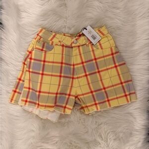 Weworewhat Plaid Yellow and Gray Women Shorts